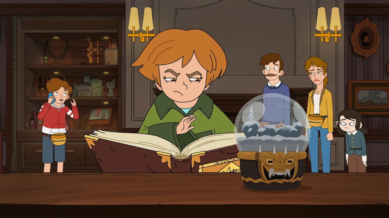 Animated Haunted Hotel family gathered around a supernatural object in the Undervale